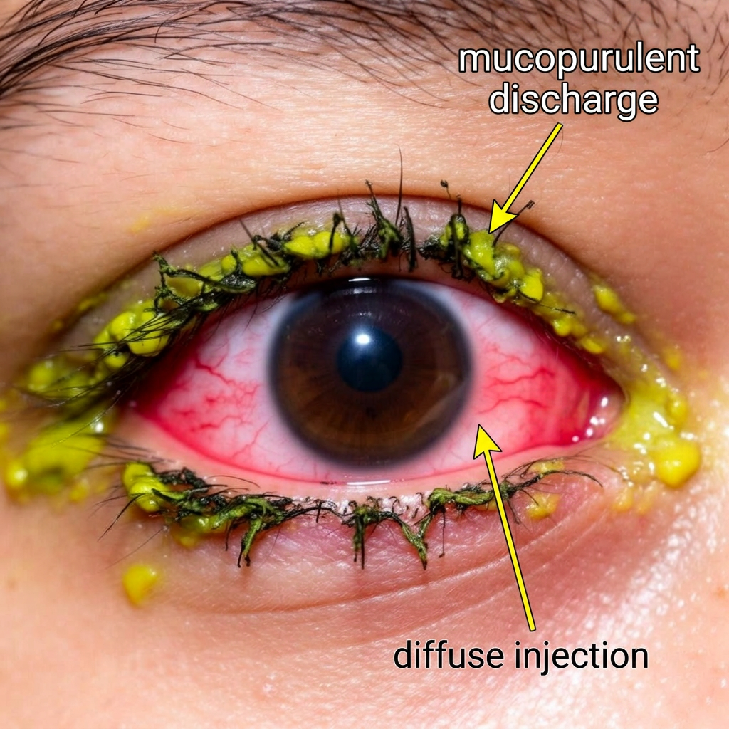 Illustration of Conjunctivitis (Bacterial / Viral / Allergic)
